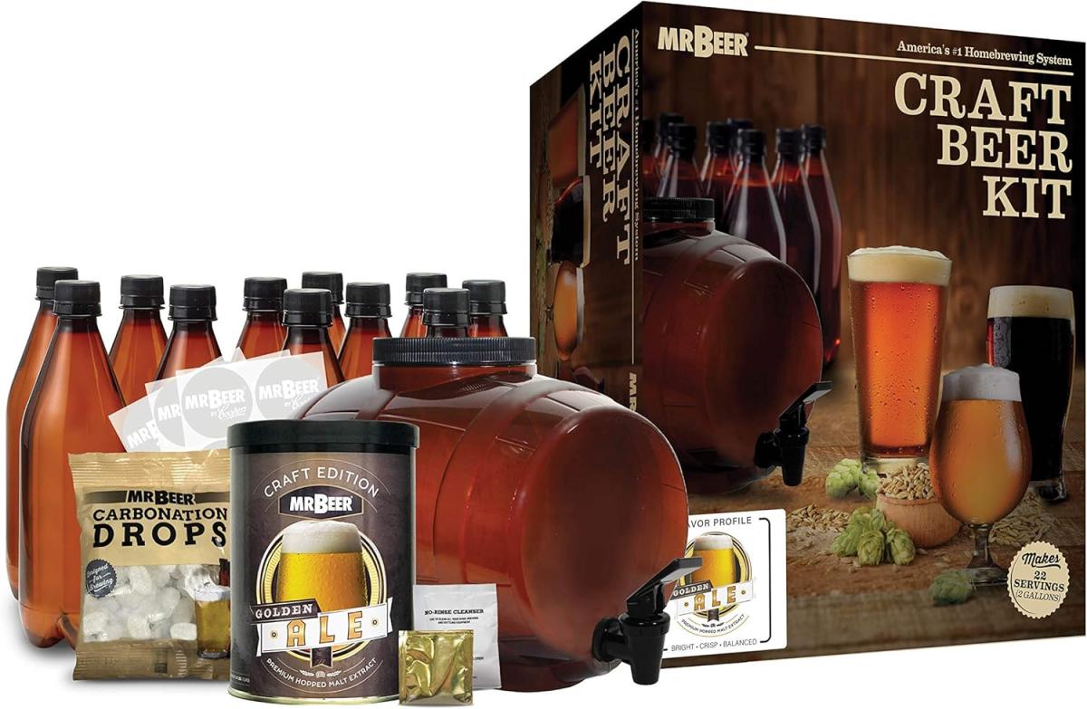 Get started with the Mr. Beer Bonus Beer Making Kit. Perfect for beginners, this homebrewing kit includes everything you need to brew delicious craft beer at home, with reusable bottles and easy-to-follow instructions.