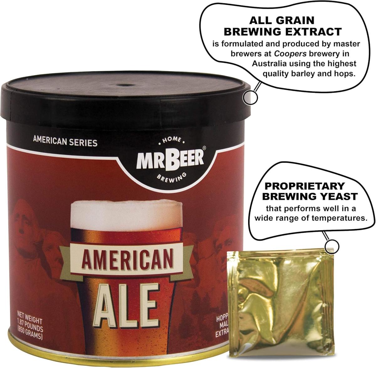 Refill your homebrewing kit with the Mr. Beer American Ale 2 Gallon Homebrewing Refill in Red/Black. Includes brewing extract and yeast to create a delicious American Ale at home. homebrewing refill, Mr. Beer, American Ale, 2-gallon brewing refill, brewin