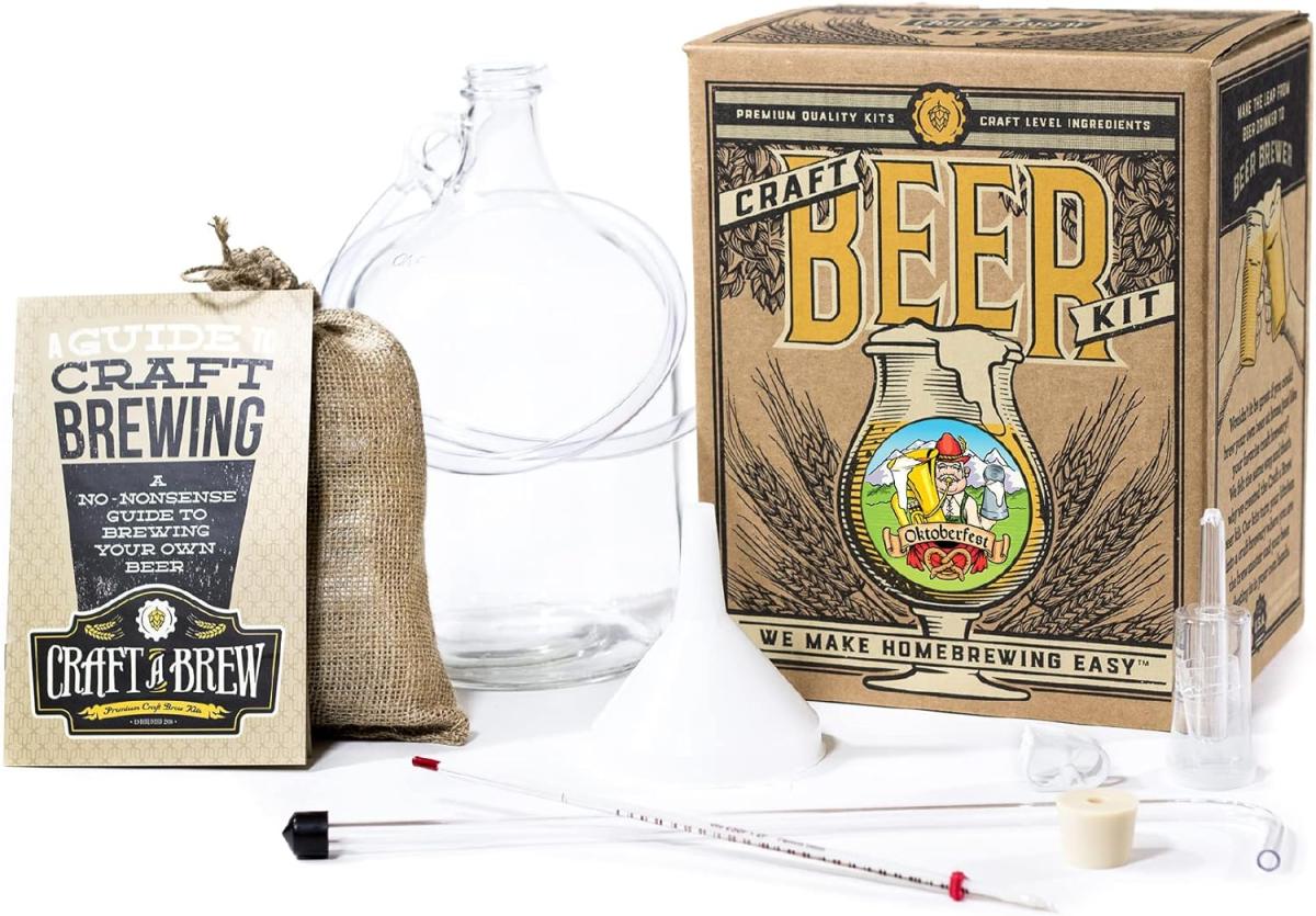 Craft A Brew Oktoberfest Ale Kit lets you create Bavarian-style craft beer at home! This 1-gallon starter kit has all supplies, ingredients, and easy instructions for brewing a rich, malty Oktoberfest Ale with caramel sweetness and a clean, dry finish.